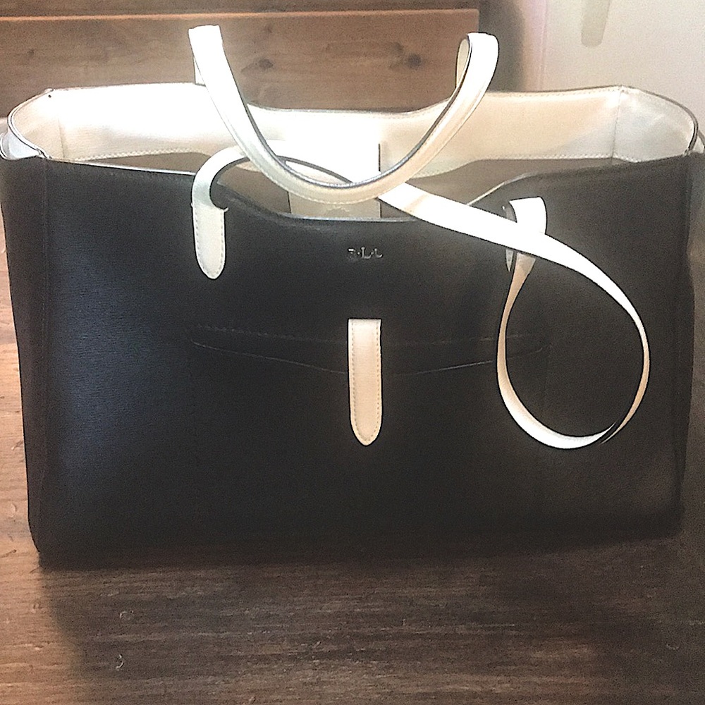 Lauren Ralph Lauren black and white leather tote